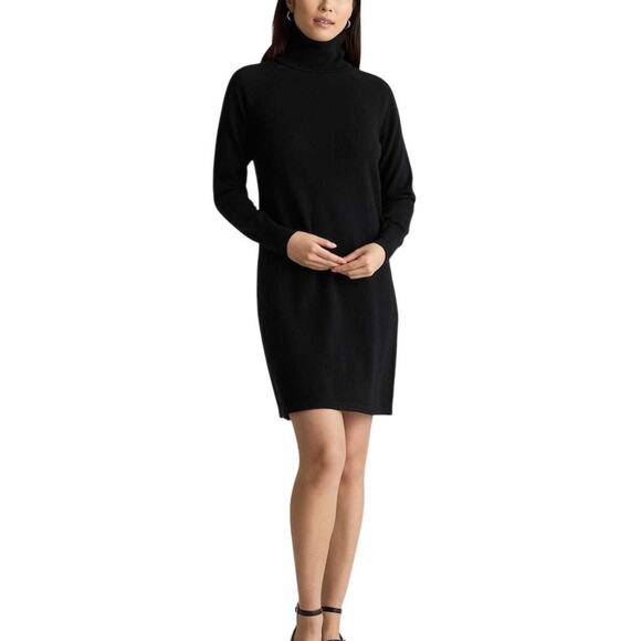NWT Quince Women's Black Mongolian Cashmere Turtleneck Sweater Mini Dress Small - Picture 1 of 11